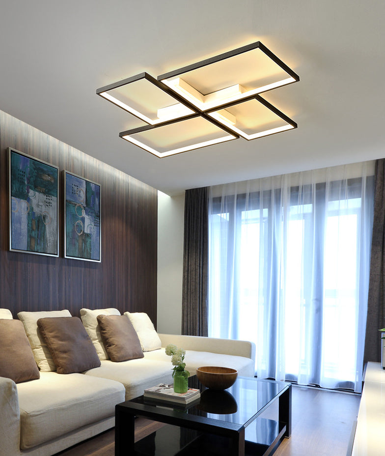 Plafonnier rectangulaire en acrylique, style minimaliste, LED, plafonnier encastré, noir