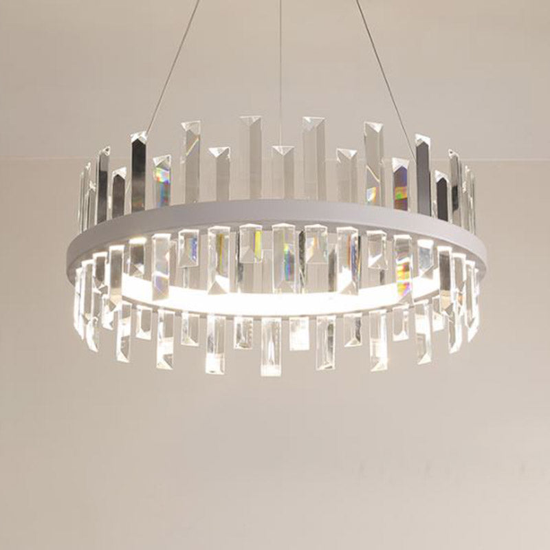 Circular Pendant Ceiling Light Modern Rectangle-Cut Crystal Black/White LED Chandelier Lamp in Warm Light, 23.5"/31.5" Wide