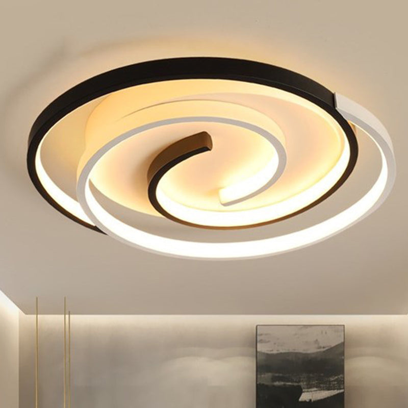 Black-White Maze Design Ceiling Fixture Minimalist Metal LED Flush Mount Light for Bedroom