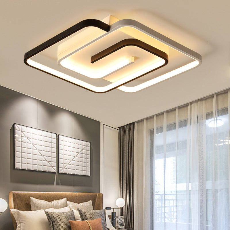 Black-White Maze Design Ceiling Fixture Minimalist Metal LED Flush Mount Light for Bedroom