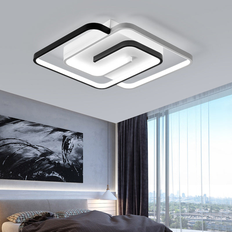 Black-White Maze Design Ceiling Fixture Minimalist Metal LED Flush Mount Light for Bedroom