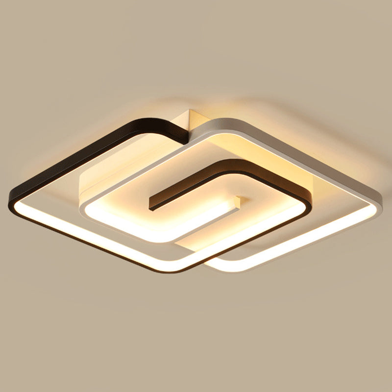 Black-White Maze Design Ceiling Fixture Minimalist Metal LED Flush Mount Light for Bedroom