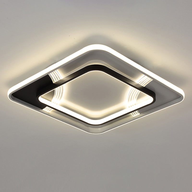 Minimalist LED Ceiling Lamp Black and White Geometric Flush Light with Acrylic Shade