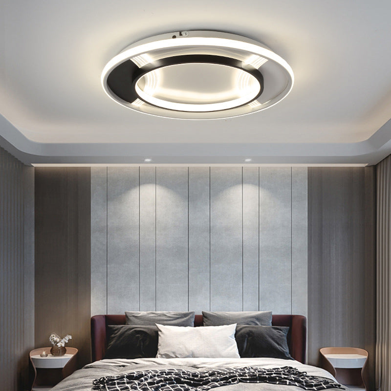 Minimalist LED Ceiling Lamp Black and White Geometric Flush Light with Acrylic Shade