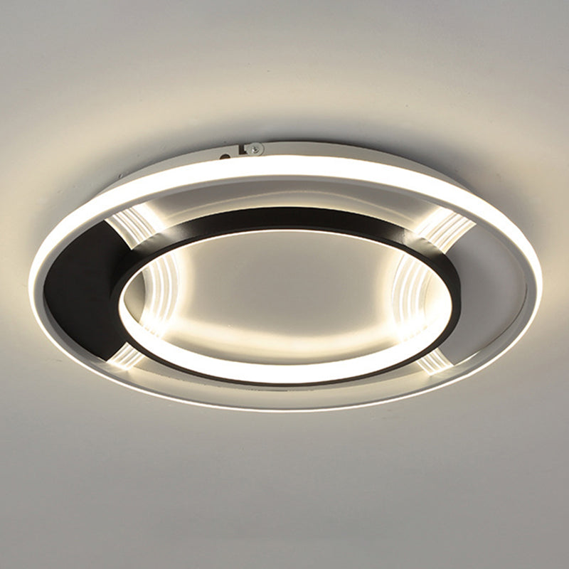 Minimalist LED Ceiling Lamp Black and White Geometric Flush Light with Acrylic Shade
