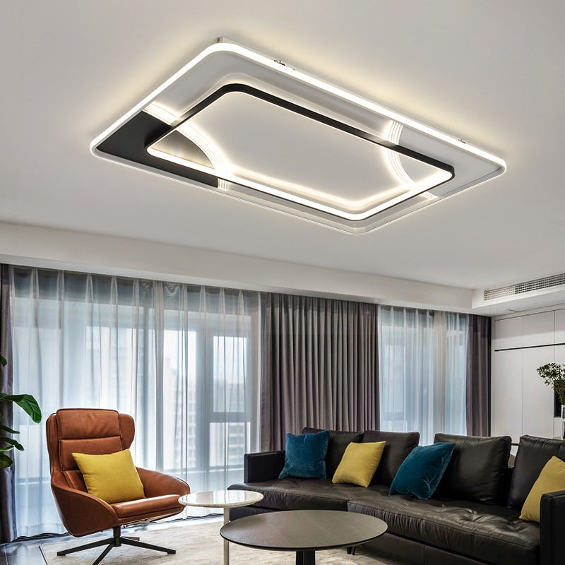 Minimalist LED Ceiling Lamp Black and White Geometric Flush Light with Acrylic Shade