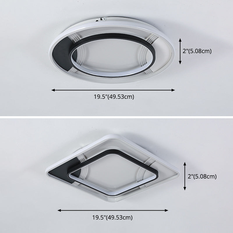 Minimalist LED Ceiling Lamp Black and White Geometric Flush Light with Acrylic Shade