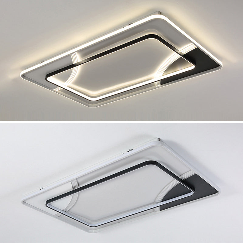 Minimalist LED Ceiling Lamp Black and White Geometric Flush Light with Acrylic Shade