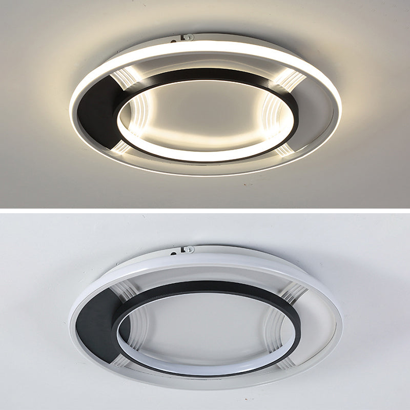Minimalist LED Ceiling Lamp Black and White Geometric Flush Light with Acrylic Shade
