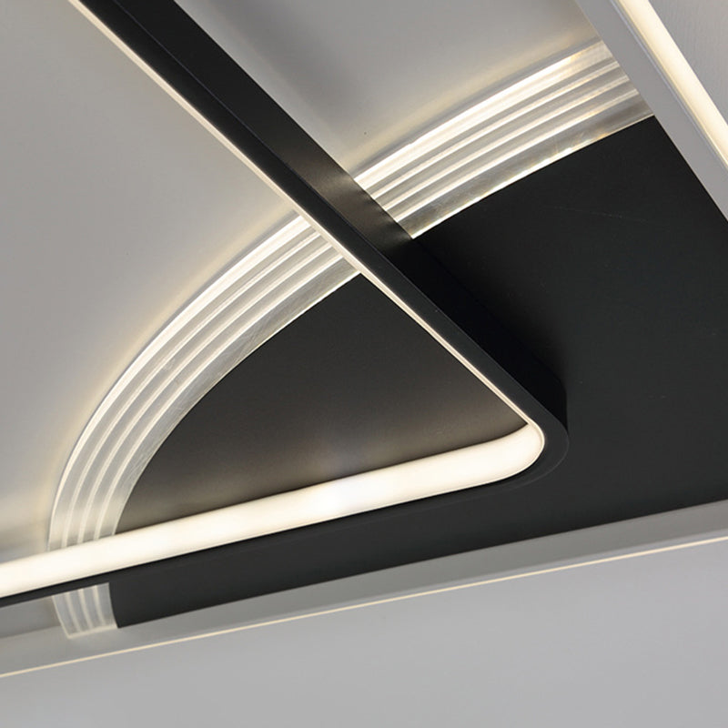 Minimalist LED Ceiling Lamp Black and White Geometric Flush Light with Acrylic Shade