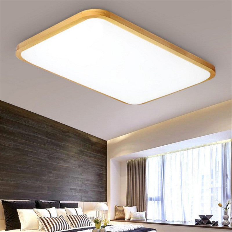 Rechteckige Deckenleuchte aus Holz mit abgerundeten Ecken, moderne LED-Einbauleuchte für Schlafzimmer