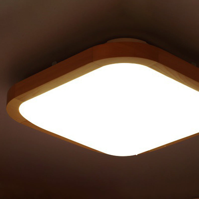 Rechteckige Deckenleuchte aus Holz mit abgerundeten Ecken, moderne LED-Einbauleuchte für Schlafzimmer