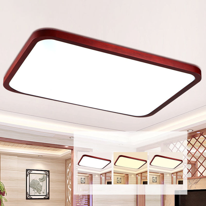 Rechteckige Deckenleuchte aus Holz mit abgerundeten Ecken, moderne LED-Einbauleuchte für Schlafzimmer