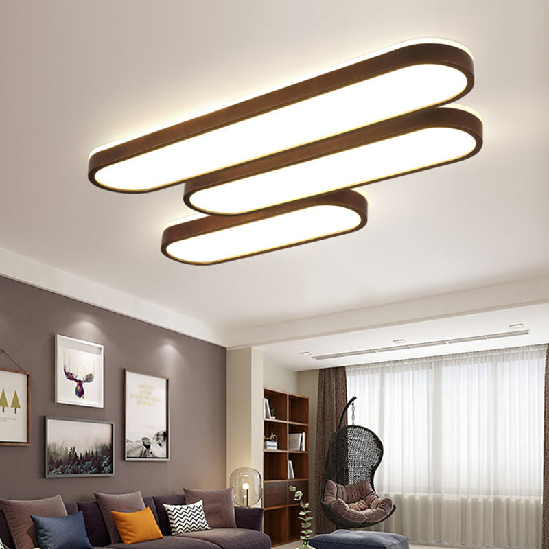 Dark Brown Oval Flush Lamp Simple LED Wooden Flush Ceiling Light with Backlit Design