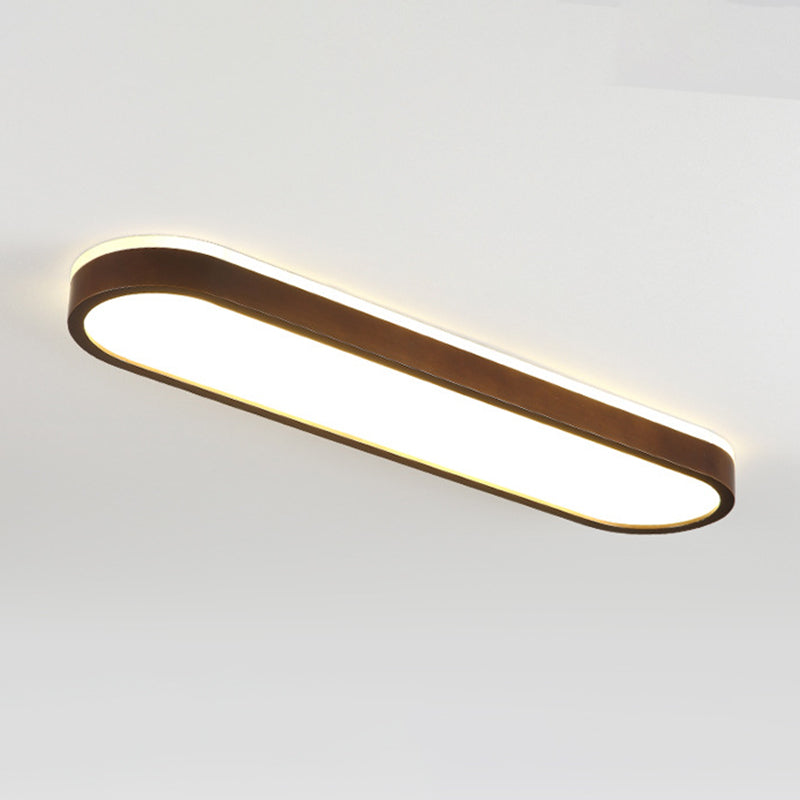 Dark Brown Oval Flush Lamp Simple LED Wooden Flush Ceiling Light with Backlit Design
