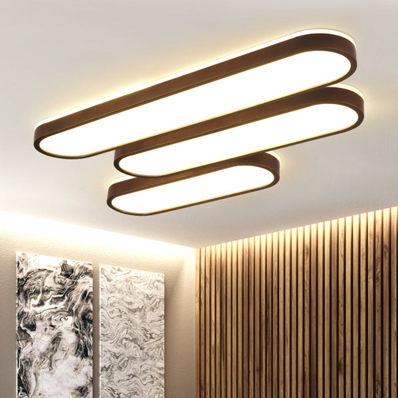 Dark Brown Oval Flush Lamp Simple LED Wooden Flush Ceiling Light with Backlit Design