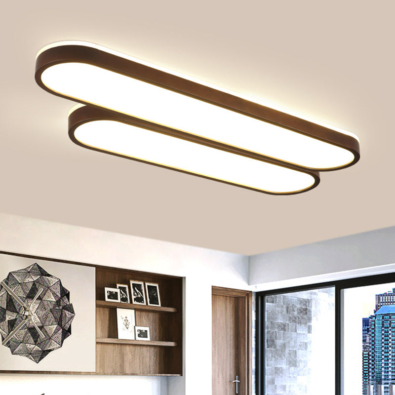 Dark Brown Oval Flush Lamp Simple LED Wooden Flush Ceiling Light with Backlit Design