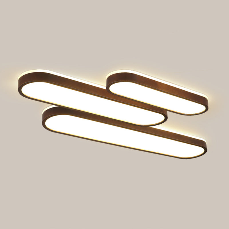 Lampe encastrée ovale marron foncé, plafonnier LED simple en bois avec Design rétroéclairé