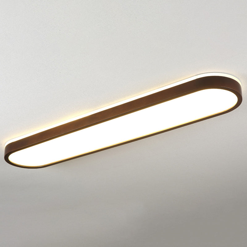 Dark Brown Oval Flush Lamp Simple LED Wooden Flush Ceiling Light with Backlit Design