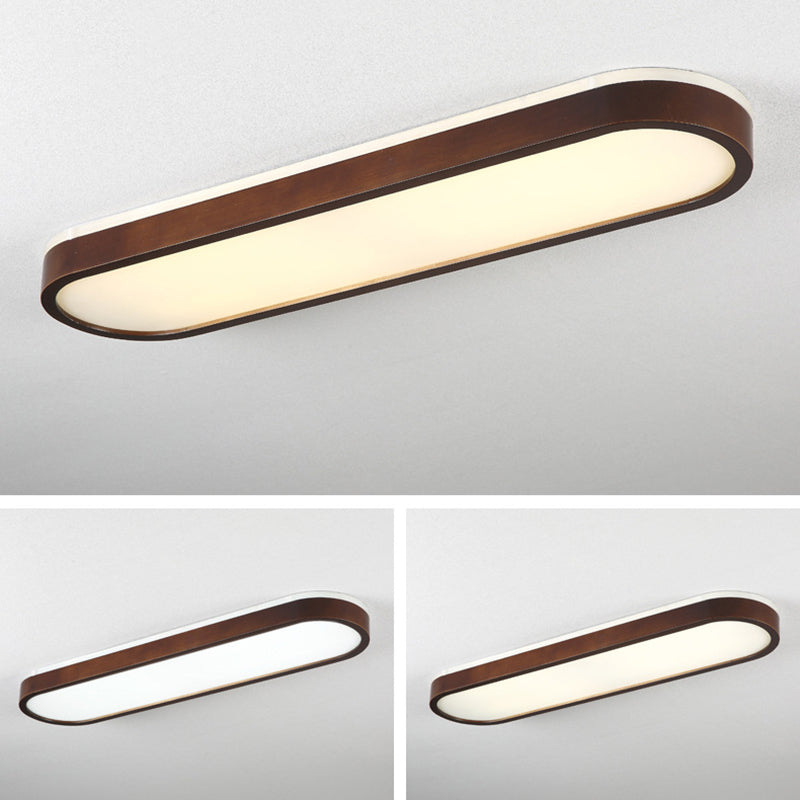 Dark Brown Oval Flush Lamp Simple LED Wooden Flush Ceiling Light with Backlit Design