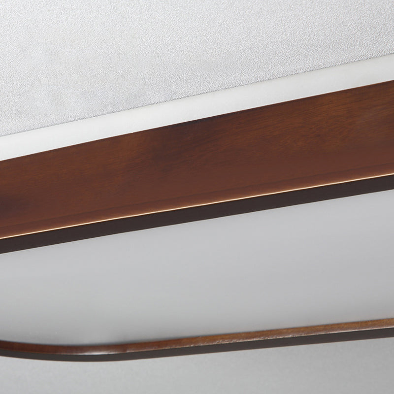 Dark Brown Oval Flush Lamp Simple LED Wooden Flush Ceiling Light with Backlit Design