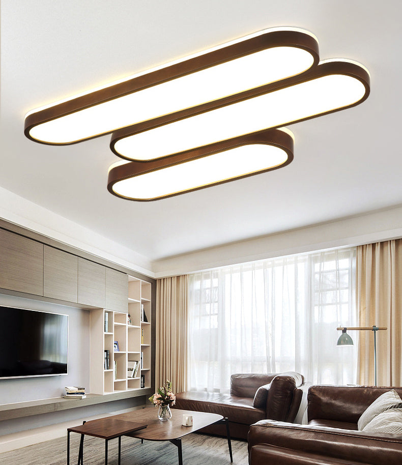 Dark Brown Oval Flush Lamp Simple LED Wooden Flush Ceiling Light with Backlit Design