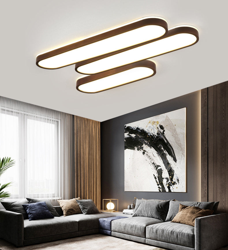 Dark Brown Oval Flush Lamp Simple LED Wooden Flush Ceiling Light with Backlit Design