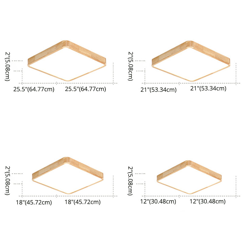 Wood Rectangular Ceiling Flush Mount Light Nordic LED Acrylic Flushmount Lighting Fixture