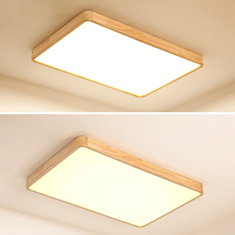 Wood Rectangular Ceiling Flush Mount Light Nordic LED Acrylic Flushmount Lighting Fixture