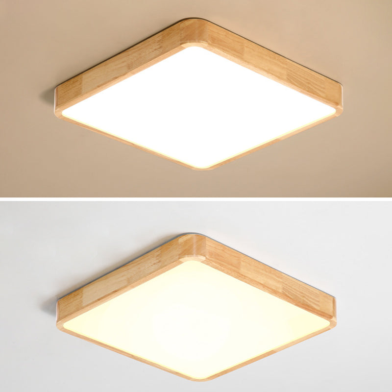 Wood Rectangular Ceiling Flush Mount Light Nordic LED Acrylic Flushmount Lighting Fixture