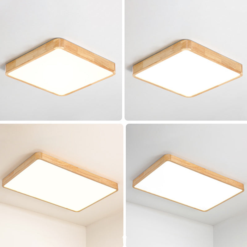 Wood Rectangular Ceiling Flush Mount Light Nordic LED Acrylic Flushmount Lighting Fixture