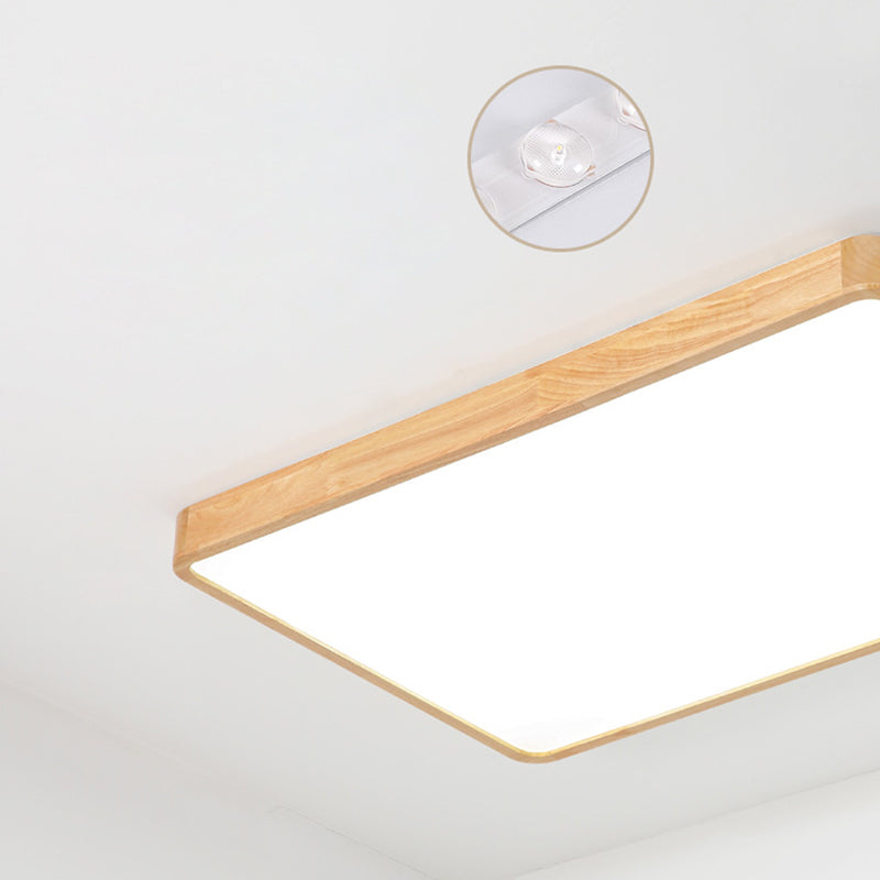 Wood Rectangulaire Ceiling Flush Mount Light Nordic LED Acrylique Flushmount Éclairage Fixation