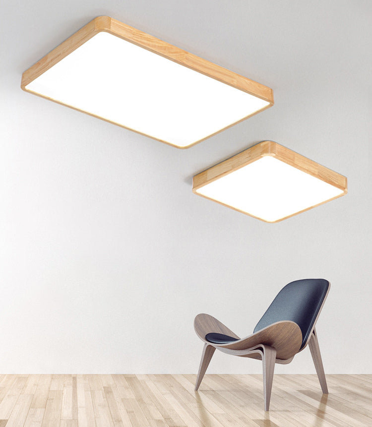 Wood Rectangular Ceiling Flush Mount Light Nordic LED Acrylic Flushmount Lighting Fixture