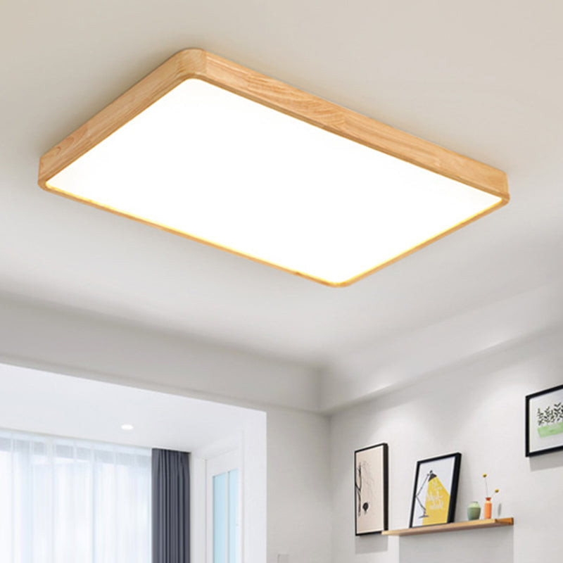 Wood Rectangular Ceiling Flush Mount Light Nordic LED Acrylic Flushmount Lighting Fixture