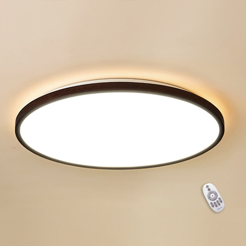 Walnut Wood Geometric Flush Mounted Light Modern Dark Brown LED Flush Light Fixture