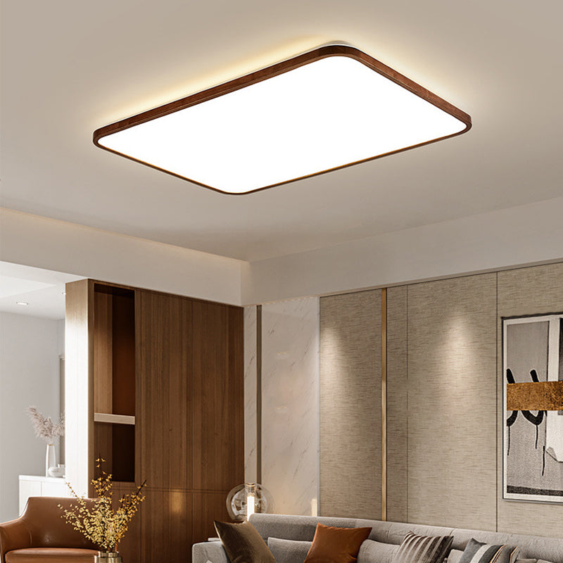 Walnut Wood Geometric Flush Mounted Light Modern Dark Brown LED Flush Light Fixture