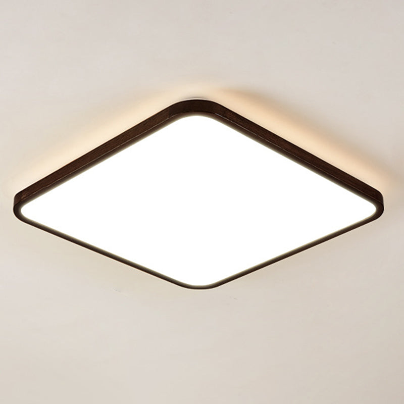 Walnut Wood Geometric Flush Mounted Light Modern Dark Brown LED Flush Light Fixture