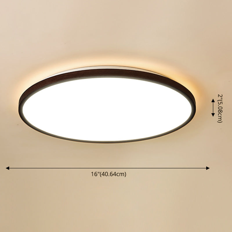 Walnut Wood Geometric Flush Mounted Light Modern Dark Brown LED Flush Light Fixture
