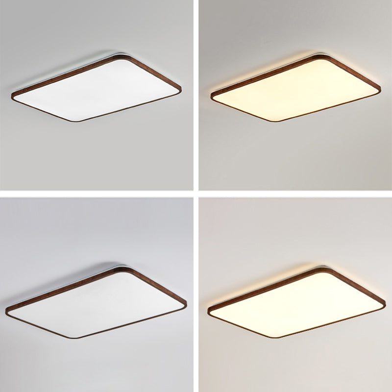 Walnut Wood Geometric Flush Mounted Light Modern Dark Brown LED Flush Light Fixture