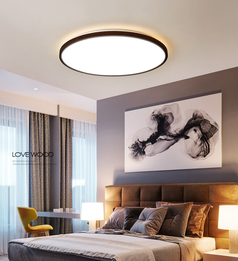 Walnut Wood Geometric Flush Mounted Light Modern Dark Brown LED Flush Light Fixture