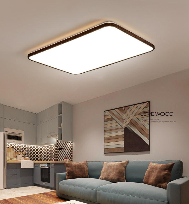 Walnut Wood Geometric Flush Mounted Light Modern Dark Brown LED Flush Light Fixture