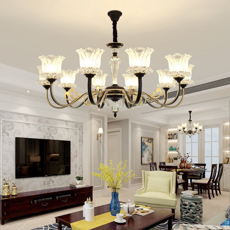 Flower Clear Glass Suspension Chiesa Light Contemporary 6/8/10 Tele Black Hanging Chandelier