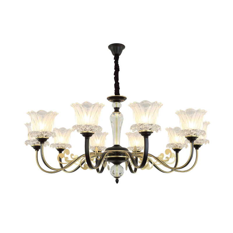 Flower Clear Glass Suspension Chiesa Light Contemporary 6/8/10 Tele Black Hanging Chandelier