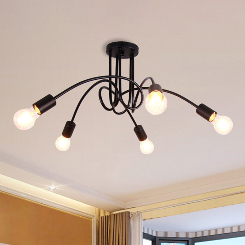 Luminaria de techo de montaje semiempotrado con bombilla expuesta industrial Luminaria de techo de montaje semiempotrado de metal en acabado negro