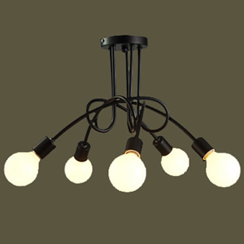 Luminaria de techo de montaje semiempotrado con bombilla expuesta industrial Luminaria de techo de montaje semiempotrado de metal en acabado negro