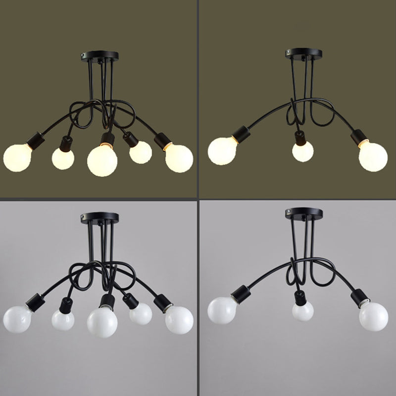 Luminaria de techo de montaje semiempotrado con bombilla expuesta industrial Luminaria de techo de montaje semiempotrado de metal en acabado negro