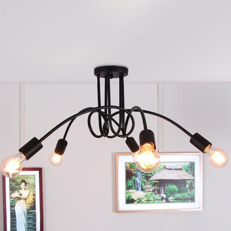 Luminaria de techo de montaje semiempotrado con bombilla expuesta industrial Luminaria de techo de montaje semiempotrado de metal en acabado negro