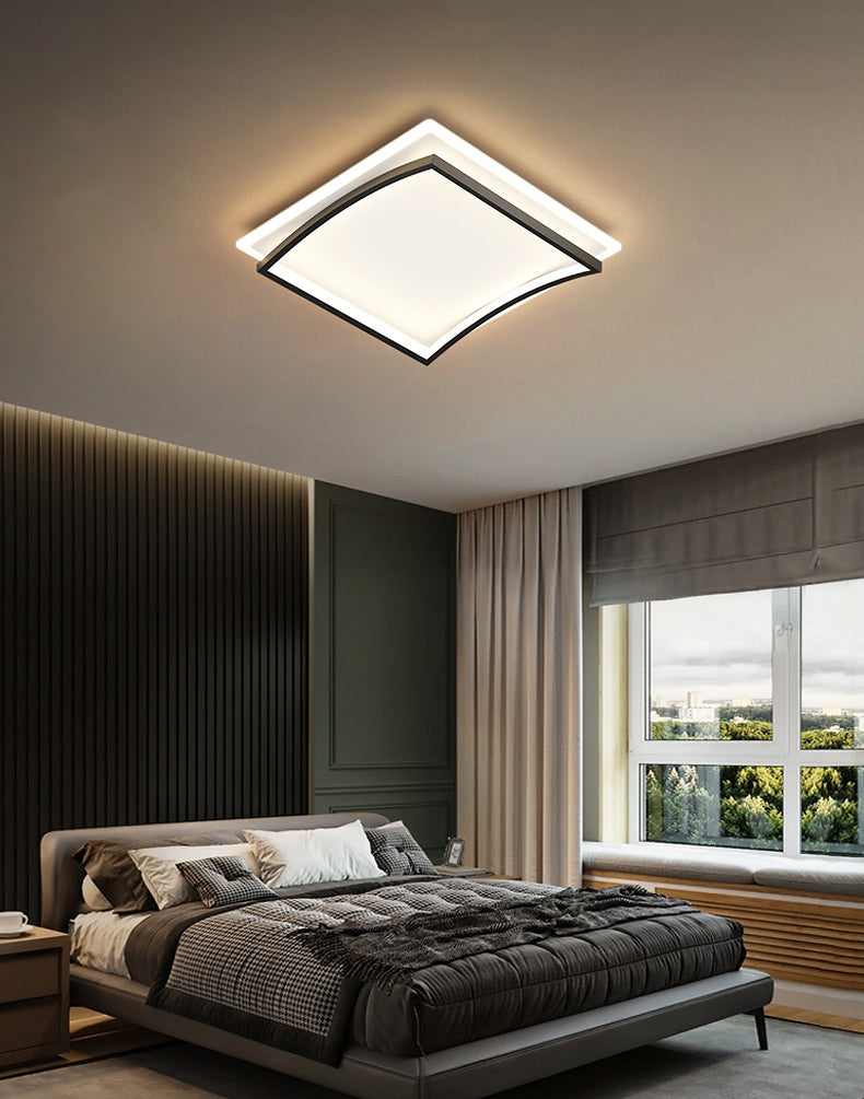 Creative Double Layer Geometric Ceiling Light Nordic Style Minimalism LED Flush Mount Lighting Fixture for Bedroom