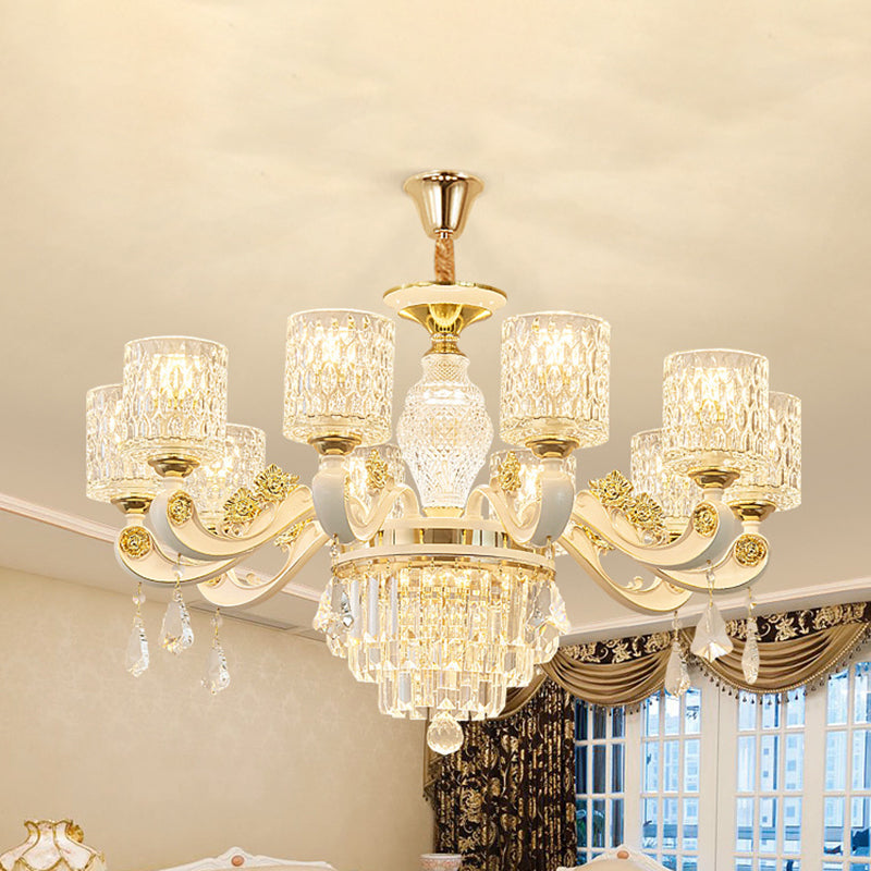 Kit di luce a cilindro in vetro di vetro di vetro Postmodern 10 teste di soffitto in ottone spazzolato