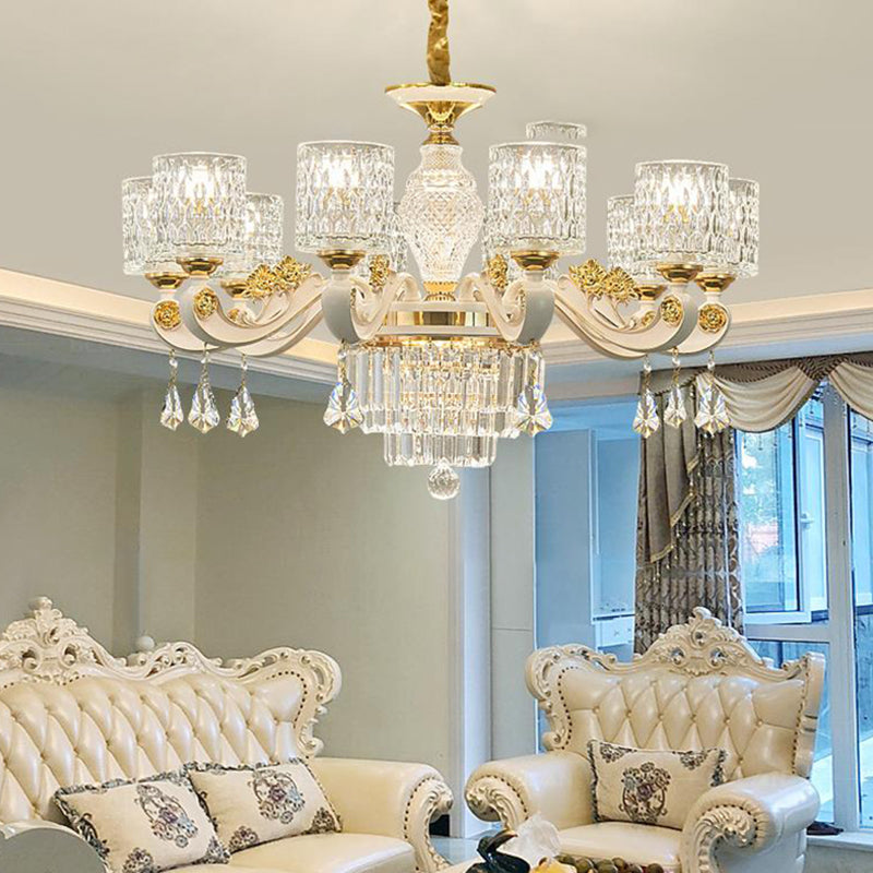 Kit di luce a cilindro in vetro di vetro di vetro Postmodern 10 teste di soffitto in ottone spazzolato